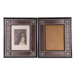 A pair of mother of pearl and bone inlaid Damascus frames, overall 52 by 62cms (to hold picture 29