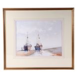 Brian Ottley (modern British) - Fishing Boats at Low Tide - signed lower right, watercolour,