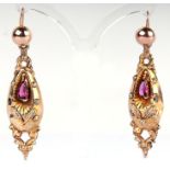 A pair of Victorian 9ct gold drop earrings, 6cms high, 7g.