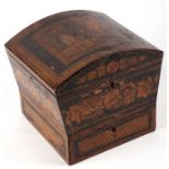 A 19th century dome topped marquetry inlaid work box, the dome top inlaid with a classical Italian