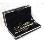 A brass b.flat cornet, cased.