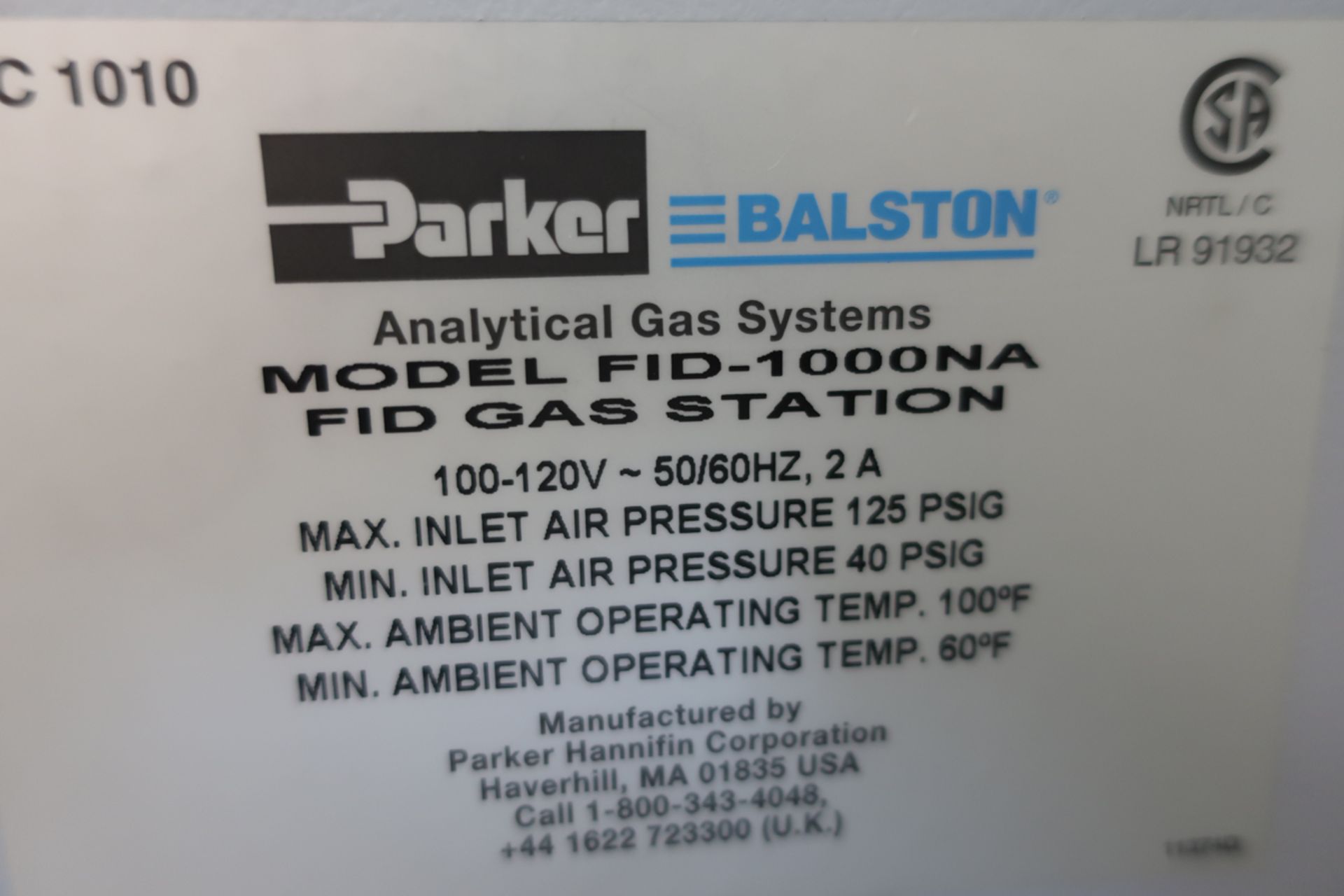 PARKER BALSTON PARKER BALSTON FID-1000NA FID GAS STATION ** NOT PART OF THE BULK BID, CONDITIONAL TO - Image 4 of 4