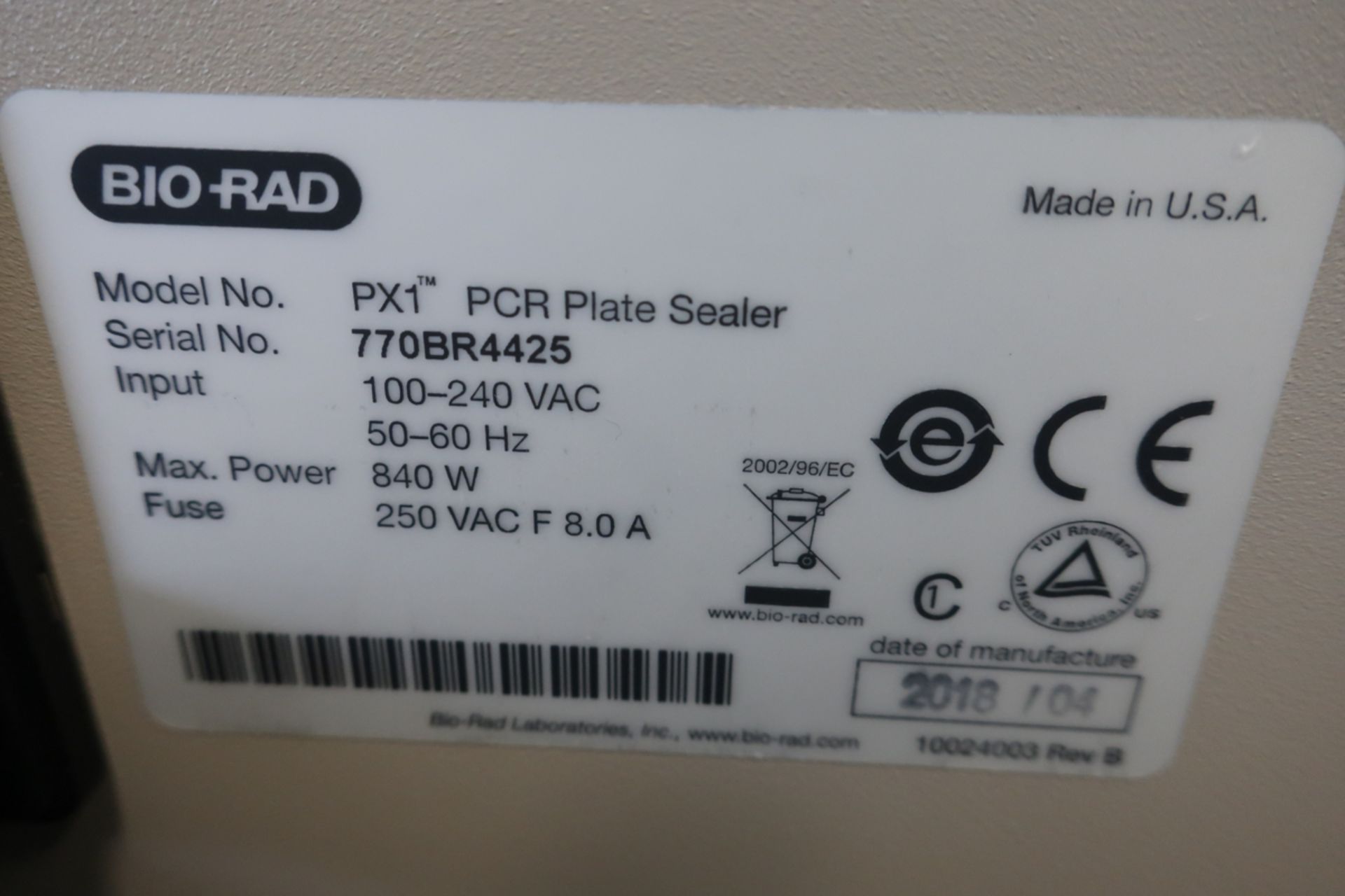 BIO-RAD PX1 PCR PLATE SEALER, S/N: 770BR4425 - Image 3 of 3