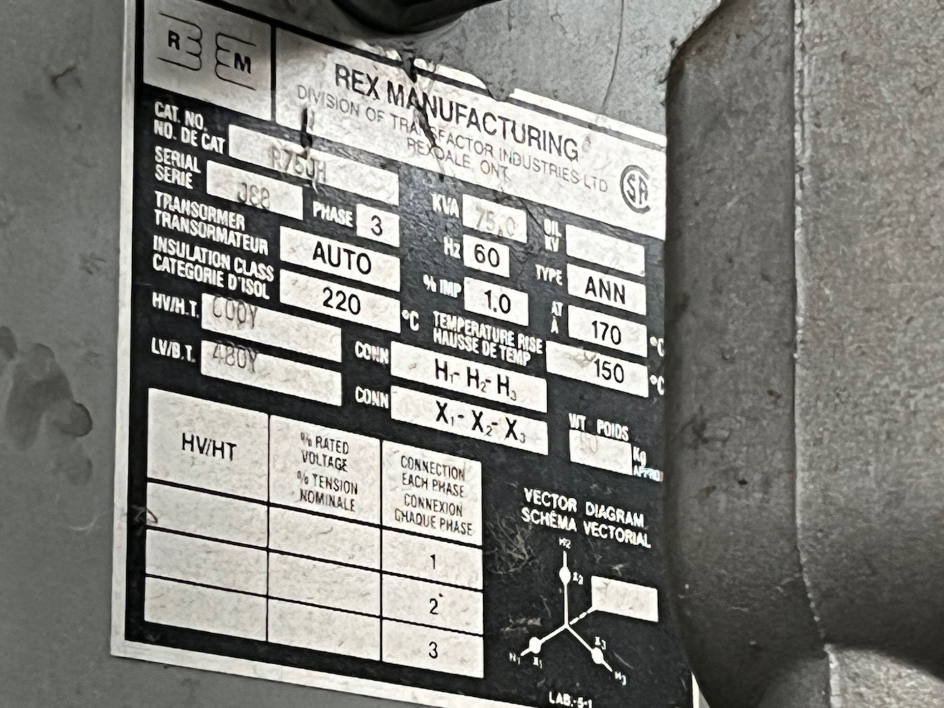 TRANSFORMER 75 KVA 600-480V - Image 2 of 2