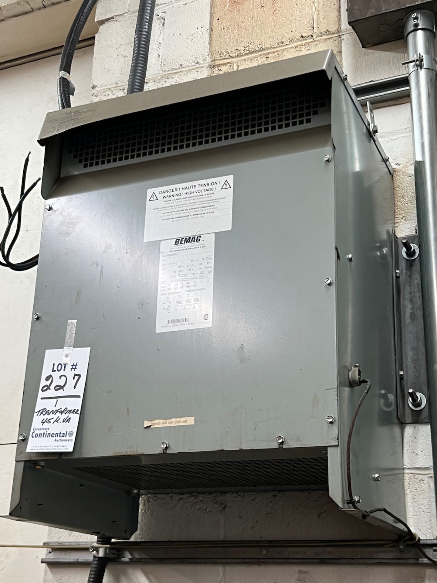 BEMAG 45 KVA TRANSFORMER, 600-120/208V