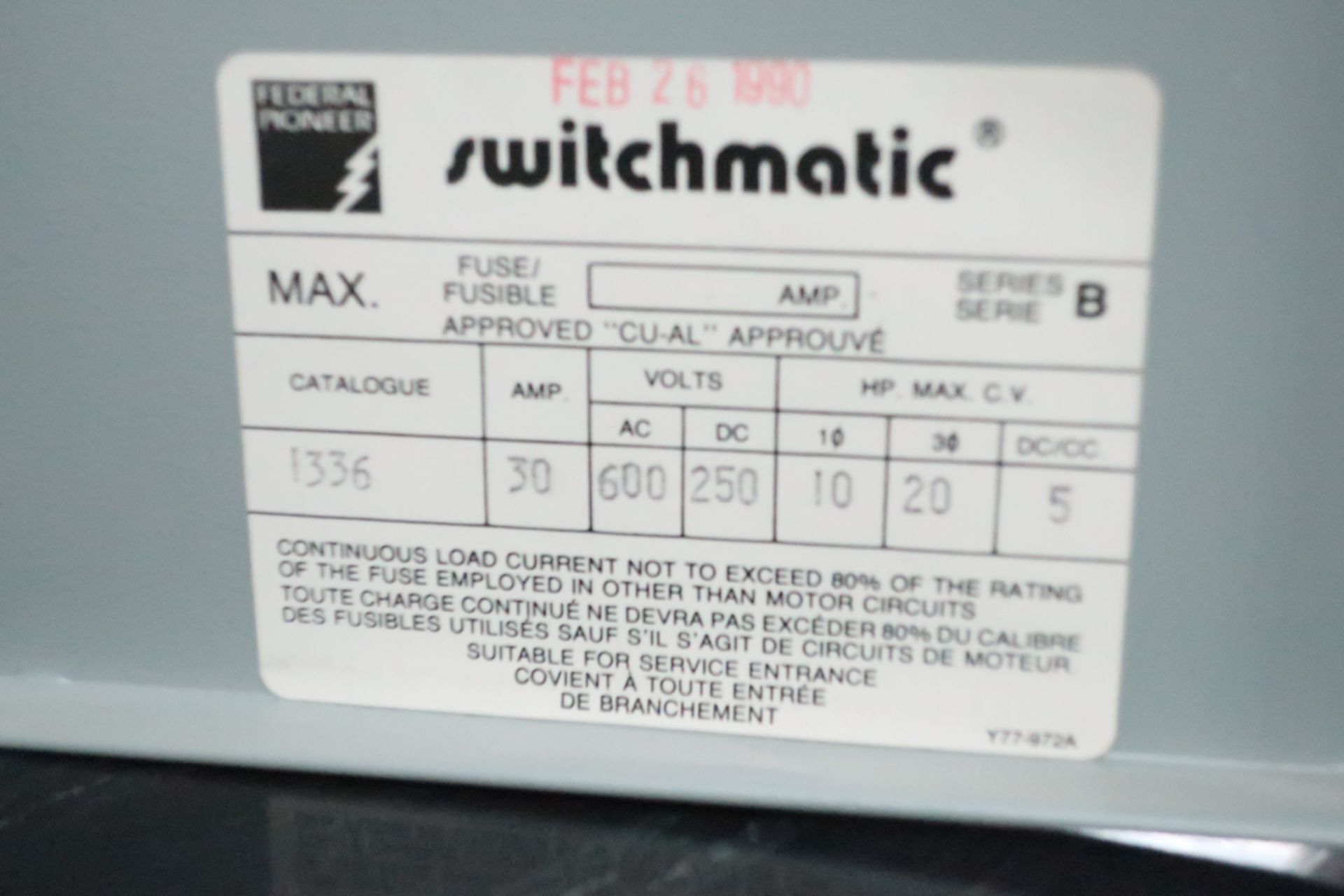 safety switch switchmatic 30amp 600v - Image 3 of 3