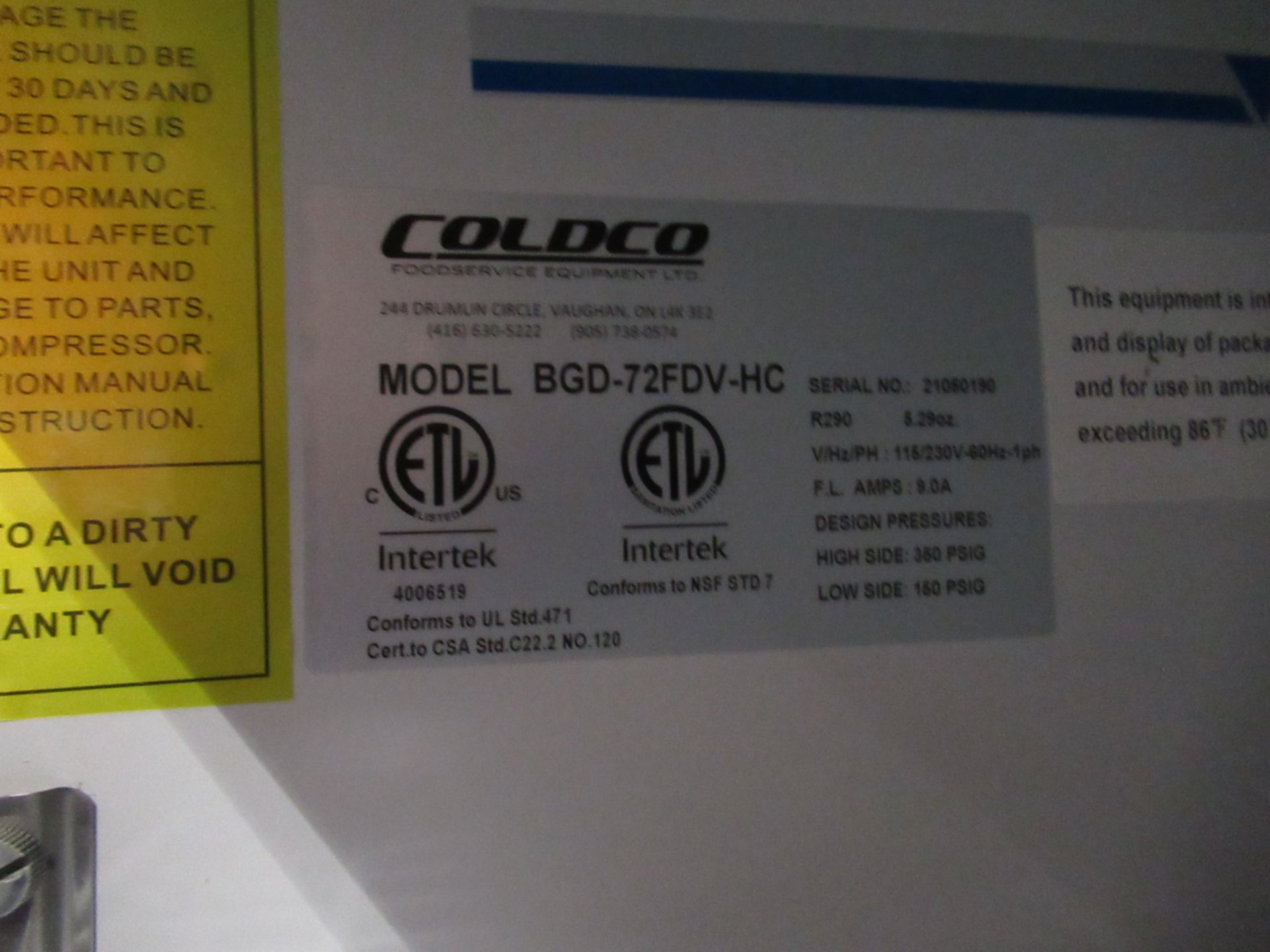 COLDCO 3-DOOR FREEZER MO. BGD-72FDV-HC, 81", - Image 4 of 4