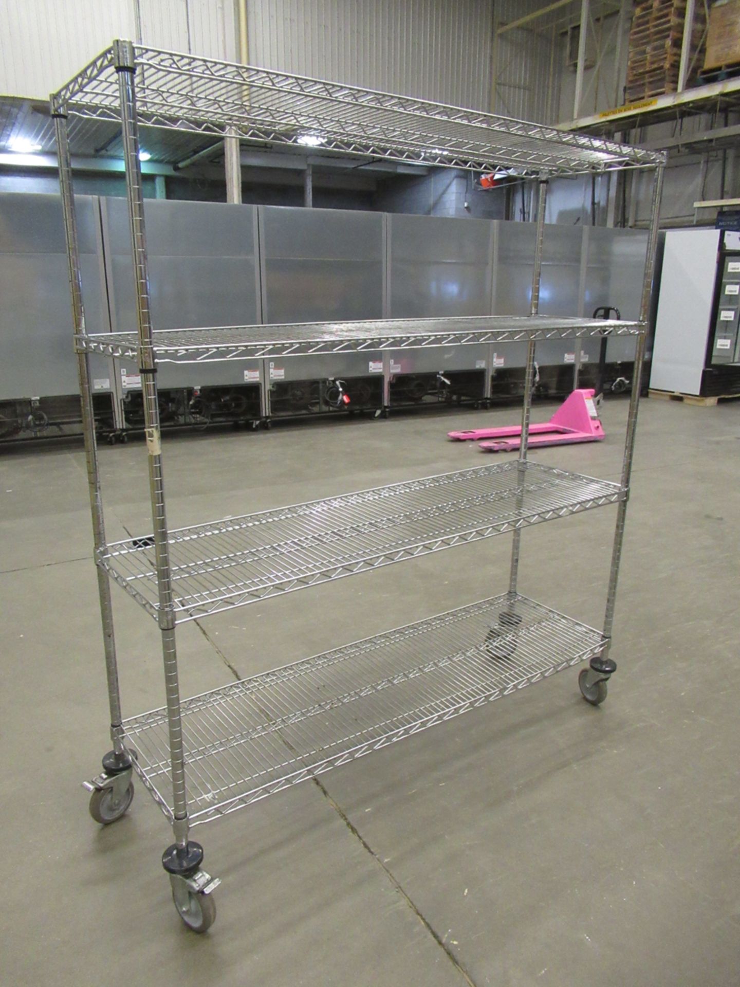 CHROMED WIRE SHELVING, 4 SHELVES 60X18X63" W/ WHEELS