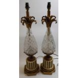 A pair of cut glass pineapple shaped lamps,