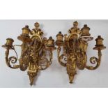 A pair of 19th century three branch gilt wood and