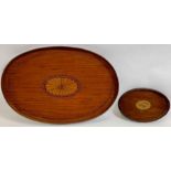 A Victorian mahogany and walnut inlaid tray, anoth