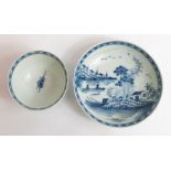 A late 18th/early 19th century Worcester blue and white hard paste tea bowl and s