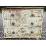 A Victorian painted pine chest of two short and