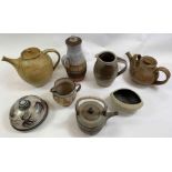 A collection of studio pottery, including jugs and