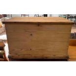 A Victorian pine blanket box, with iron swing hand