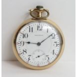 A gold plated Waltham open faced pocket watch, the