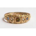 A 15ct gold five stone sapphire and diamond ring,