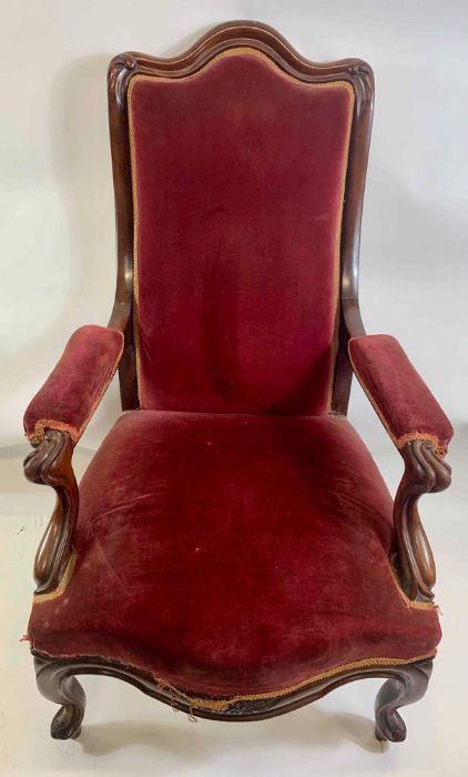 A Victorian mahogany framed open armchair, with a