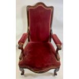 A Victorian mahogany framed open armchair, with a