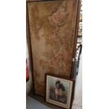 Large framed tapestry of a traditional scene and o