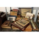 Shelf of ephemera to include Victorian photo albums, scra