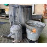 Galvanised dolly, watering can and bucket