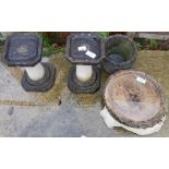 Pair of reconstituted stone bird baths and other g