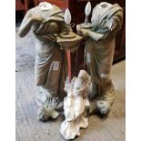 Pair of plaster table lamps in the form of ladies