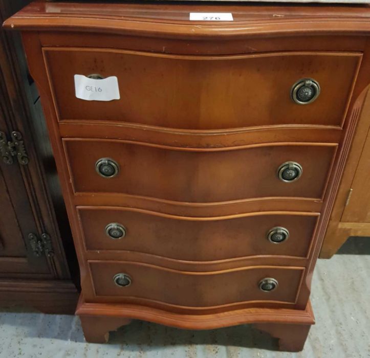 Yew wood serpentine front chest of 4 drawers