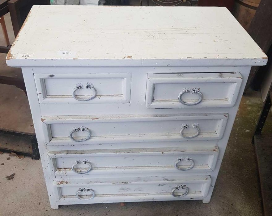 Painted pine chest of drawers, 2 short, 3 long