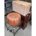 Moroccan style pouffe, wicker basket & other furni