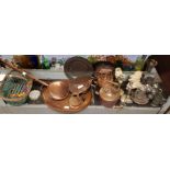 Metalware including copper bed pans, copper kettle