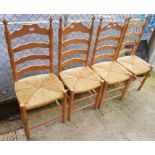 4 beech & rattan ladder back dining chairs