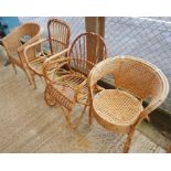 4 bamboo and wicker armchairs