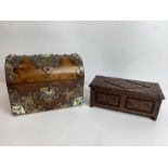 A Victorian brass bound walnut casket together wit