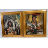 A pair of portraits, of a First Nation Shaman and