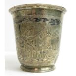 A Russian white metal beaker, engraved with archite