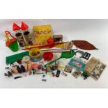 A mixed assortment of toys and games including pla
