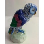 A blue ceramic Herend owl, in fishnet pattern, 12cm