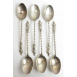 Six silver Apostle tea spoons with twisted stems,