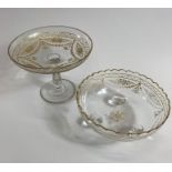 A 20th century etched glass tazza and bowl, each w