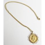 A gold 1912 half sovereign pendant in plain mount