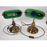 Two vintage bankers lamps, each with green glass s