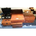 Collection of cases including canteen boxes, sewin