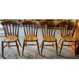 Set of 4 beech farmhouse slat back dining chairs