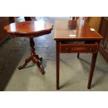 Mahogany inlaid side table along with a tripod tab