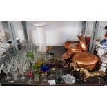 Copper kitchenware, brass horses, glassware & othe