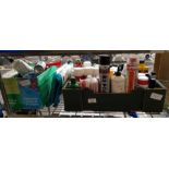 Collection of spray paints, expanding foam, oils,