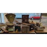 Set of vintage shop scales, Brittle socket set, vi