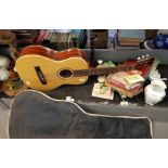 Acoustic guitar, barley twist oak candlesticks & o